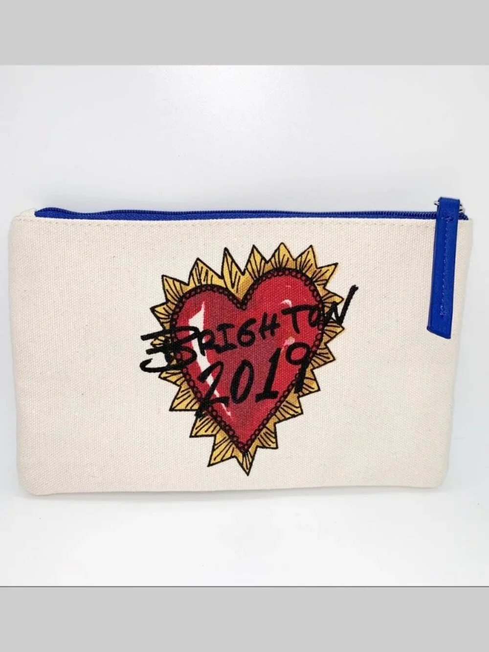 Bright Makeup Bag 2019 Love of Art w/ Birds, Heart & Crown Blue Perfect Cond